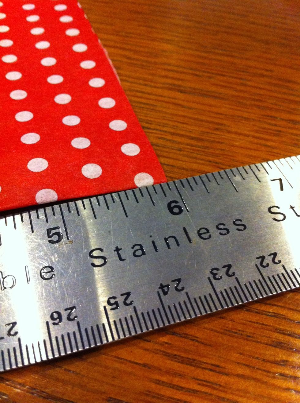 Cut off 4 pieces measuring 6" WHILE IT'S STILL STACKED.