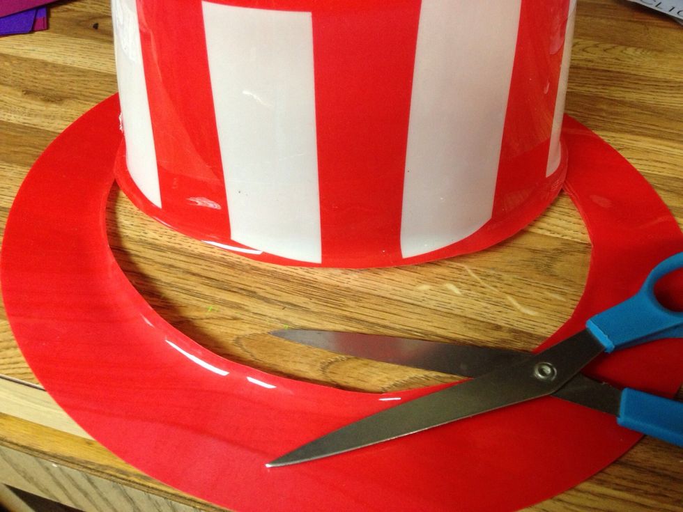 Cut off brim.  Trim to even the edges.