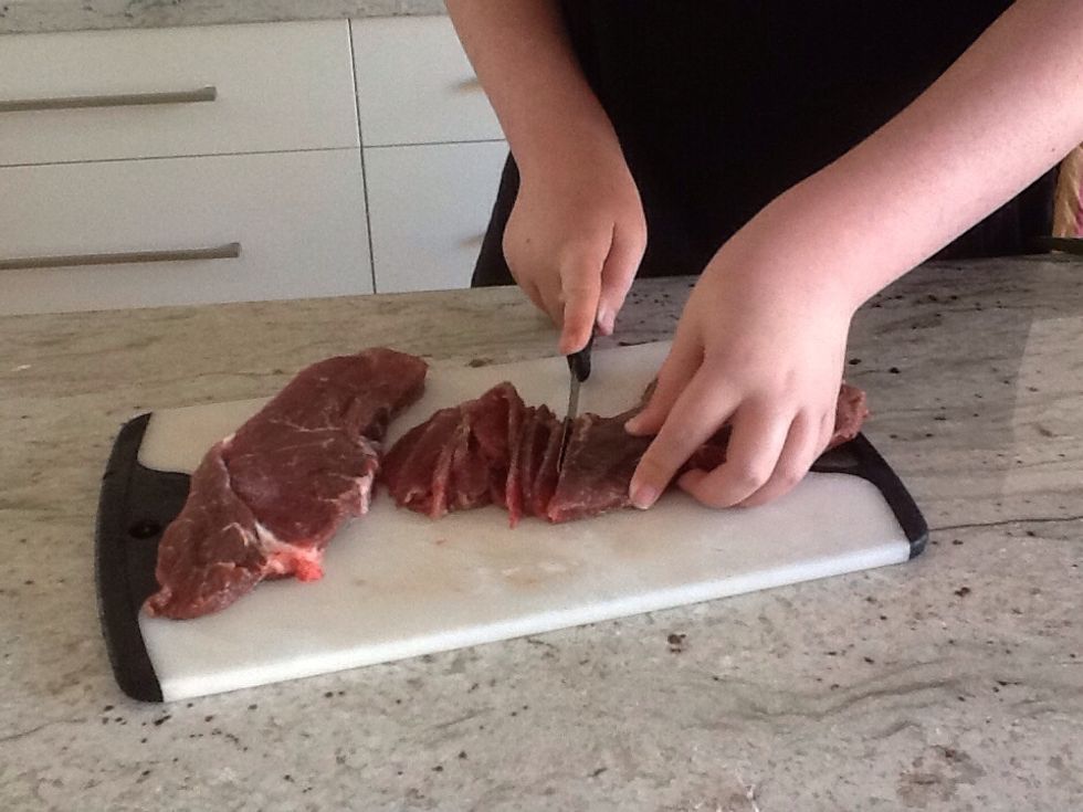 Cut off fat beef and slice thinly.