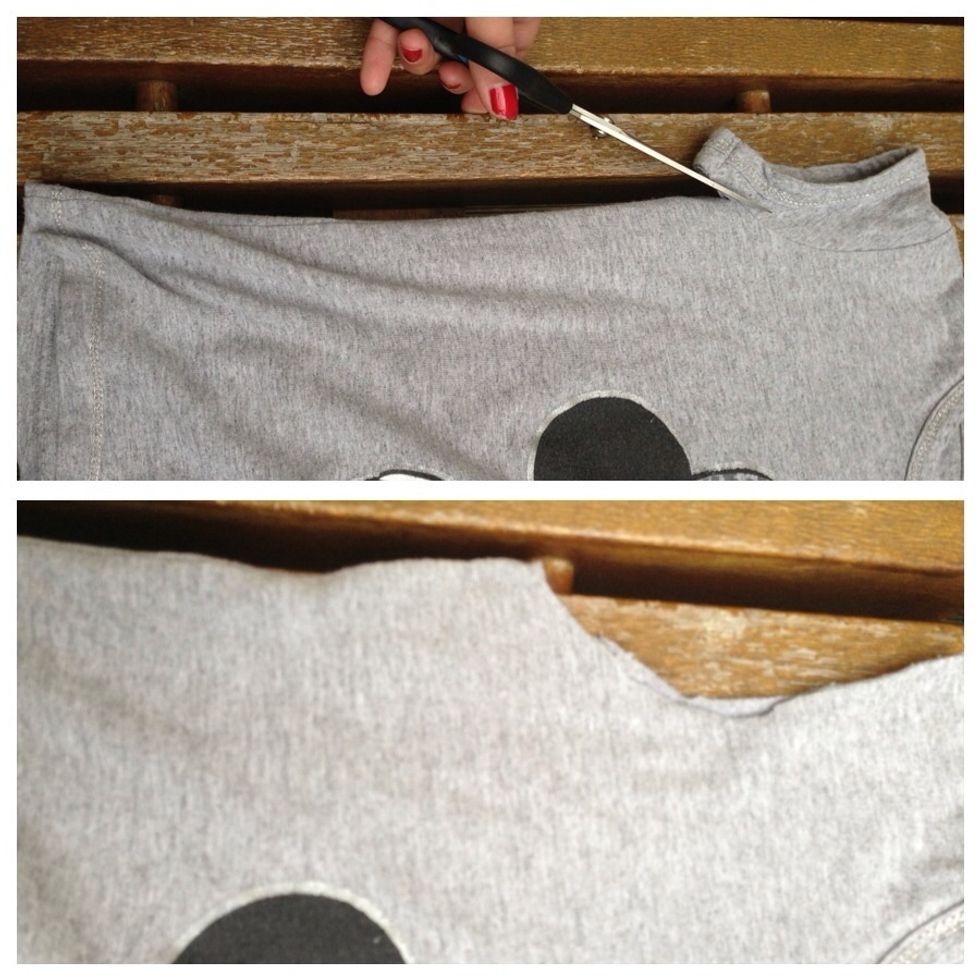 Cut off the 'arms' at the seam, repeat the process on the other side.