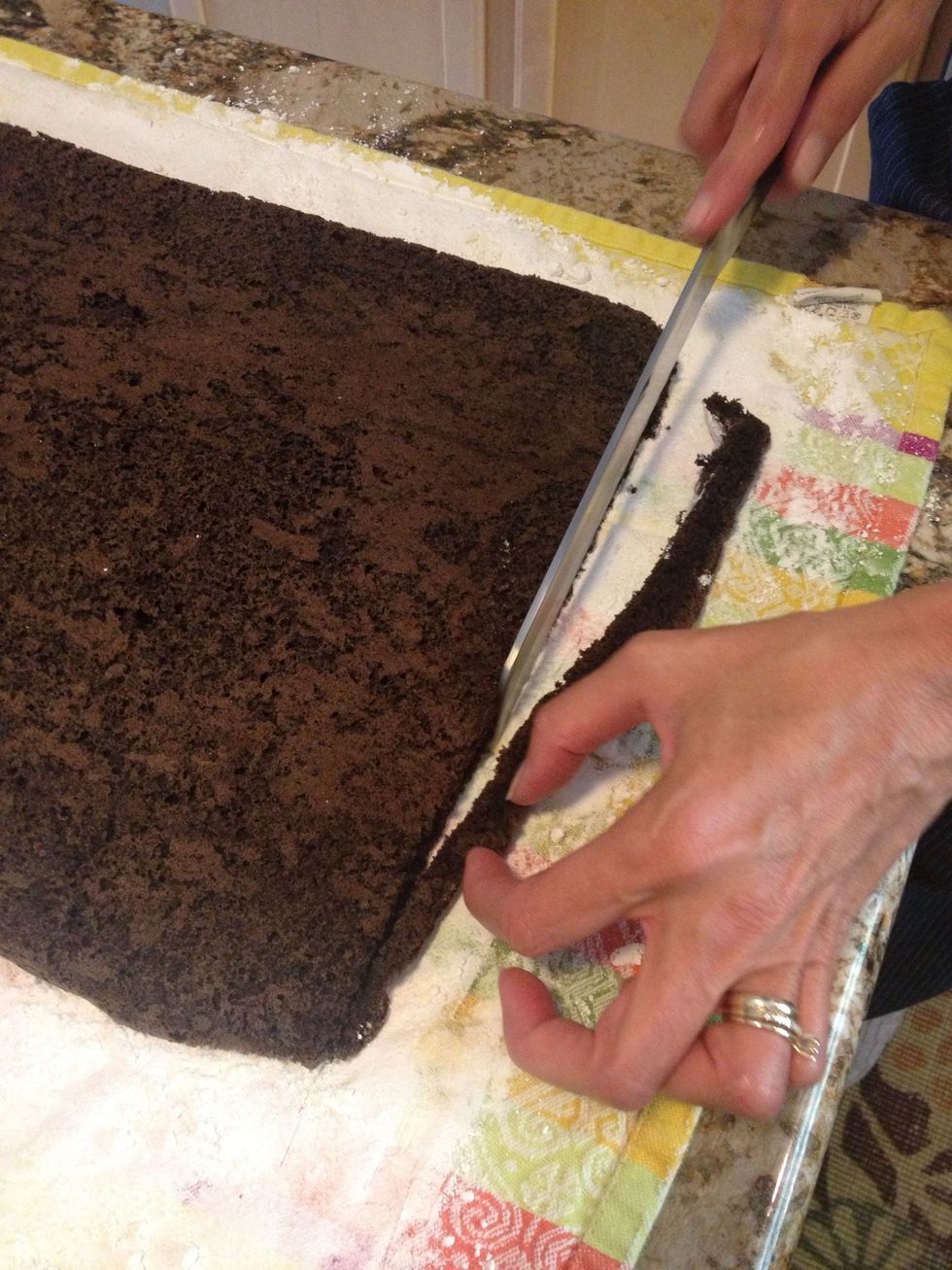Cut off the edges of the cake if they aren't soft.