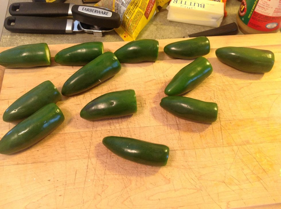 Cut off the stems of the peppers.