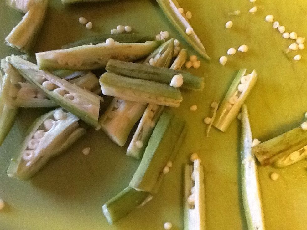 Cut okra's to long slits.