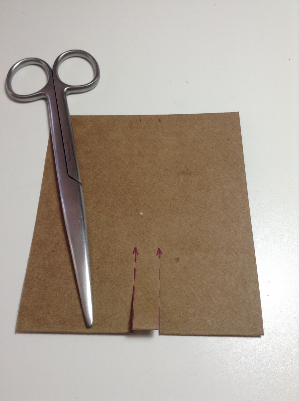 Cut on the vertical lines from the folded edge to the drawn horizontal line like the photo.