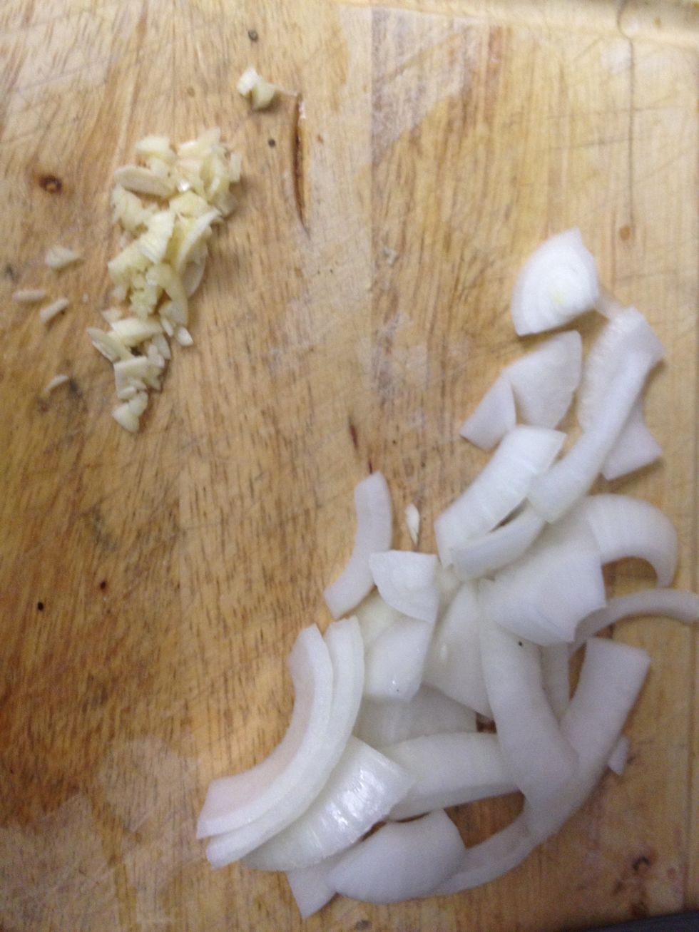 cut onion and garlic.
