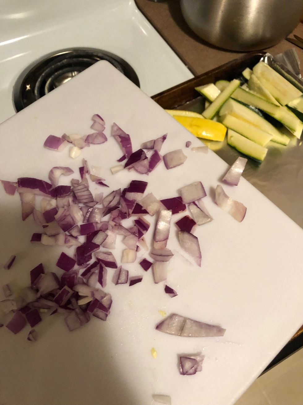 Cut onion and place on top of veggies