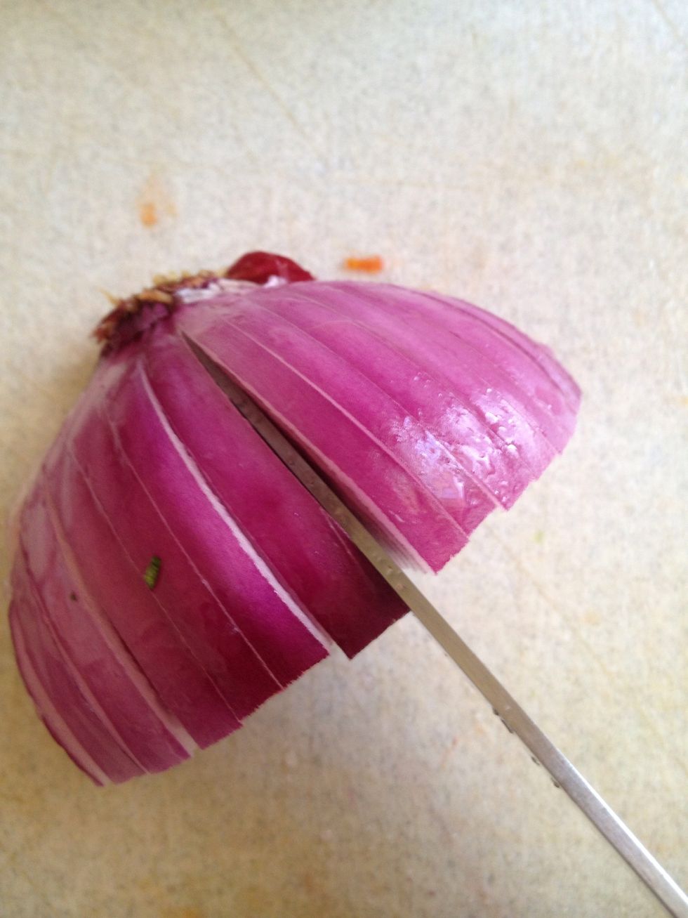 Cut onion in slices to the root.