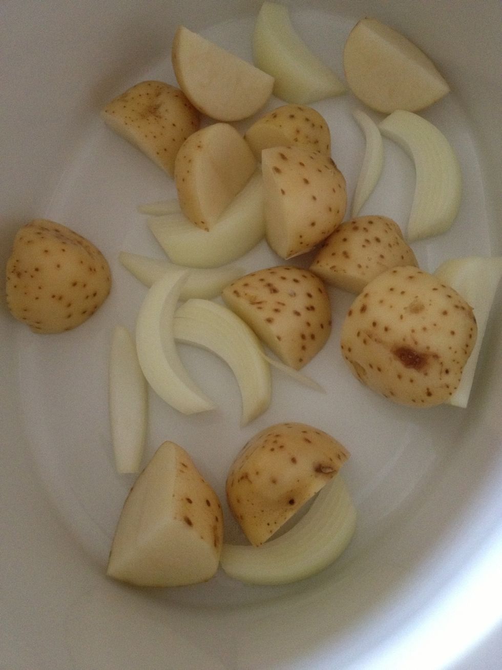Cut onions and potatoes