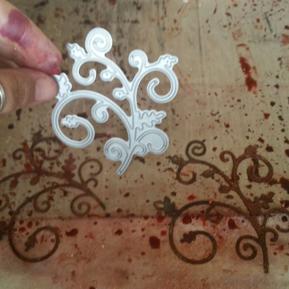 Cut out 2 Die~Namites Dies in "Fall Breeze" out of CCB Kraft Paper.