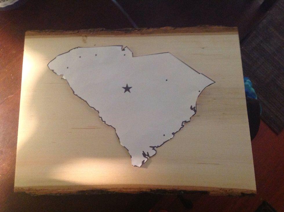 Cut out a map of your state. For this example, I used South Carolina. (Do not glue/tape your map to the board or it will be hard to get off when you are finished)