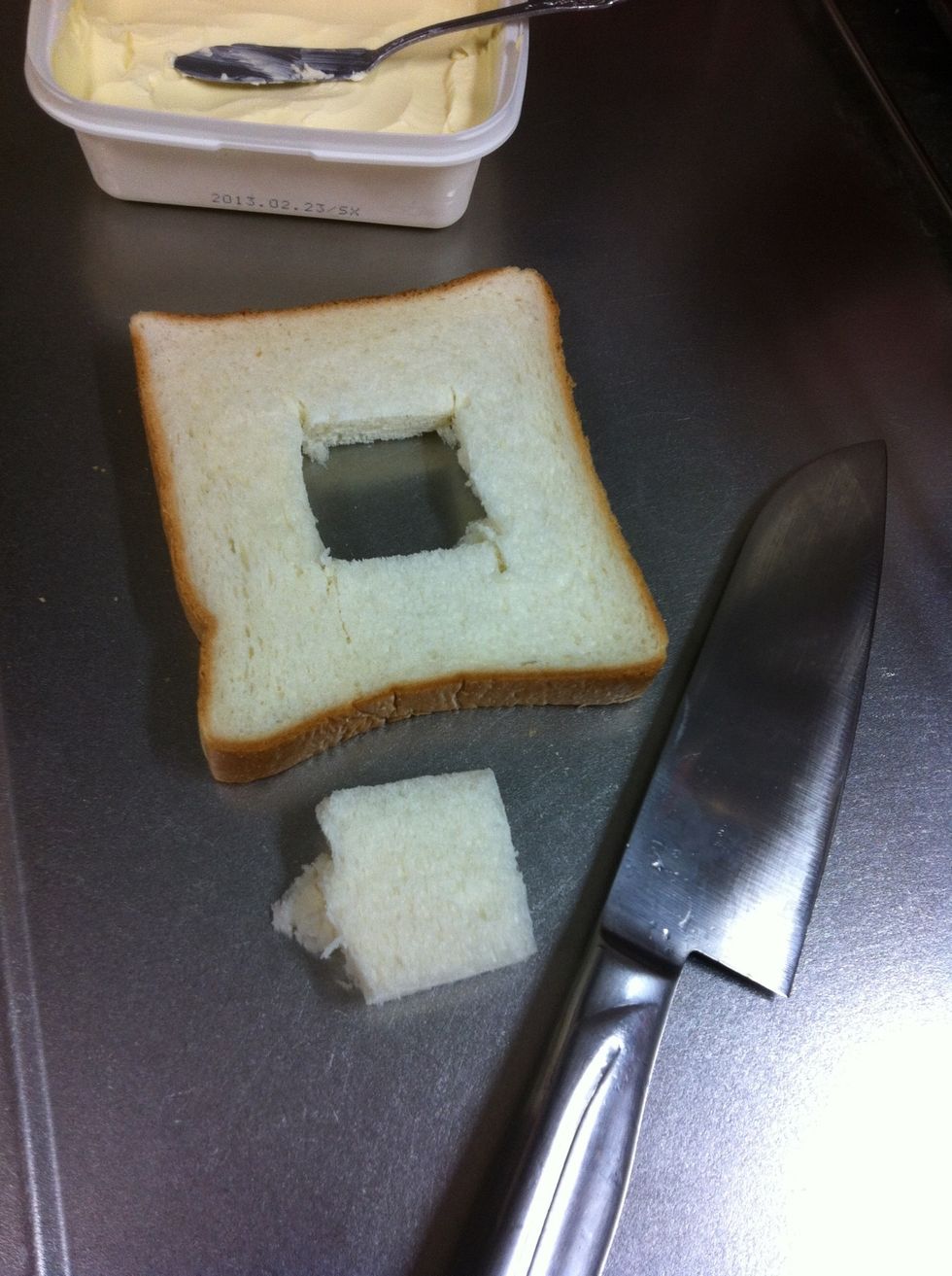 Cut out a square of bread.