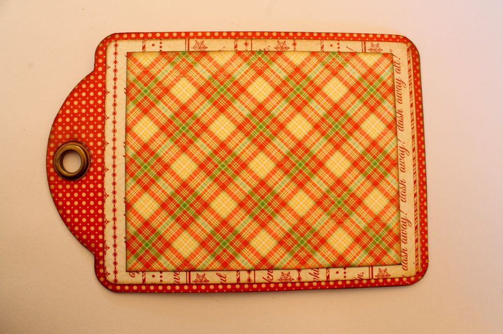 Cut out another rectangle from the gingham paper from the 8x8 Pad. Ink the edges and glue it down on top of the other papers.