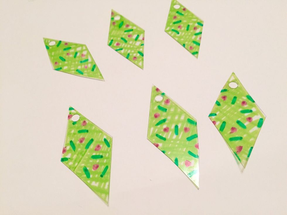 cut out diamonds and punch holes at top; bake.