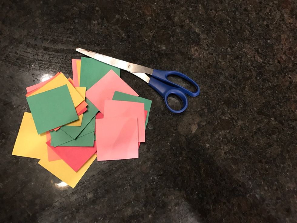 Cut out squares.