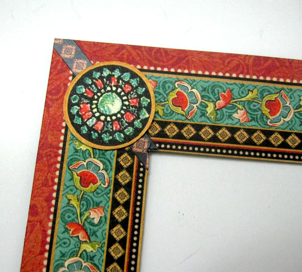 Cut out the circles and add to corners of frame.