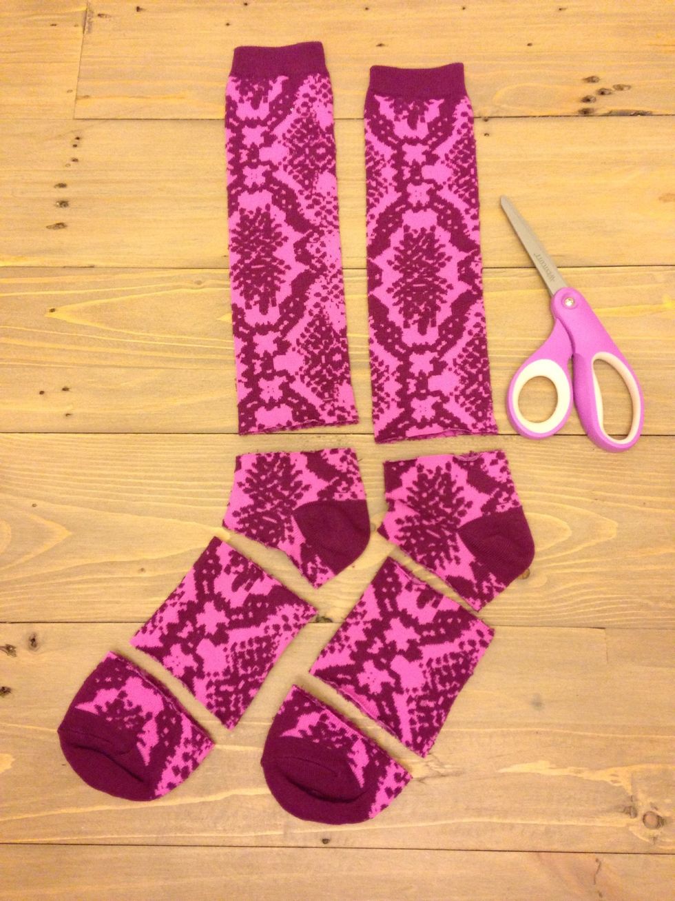 Cut out the heels and toes (you can trash those parts)