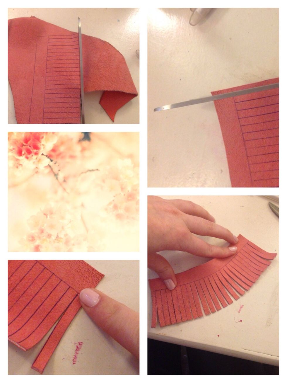 Cut out the rectangle and cut the lines that you just draw. Be careful not to cut into the top part!