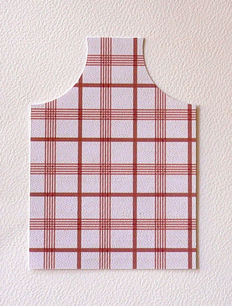 Cut out the top layer with "Bon Appetit" papers but slightly smaller that the base. 10.5cm x 7.5cm, do the same for the circle (pocket) slightly smaller than the base. Adhere base with this top paper