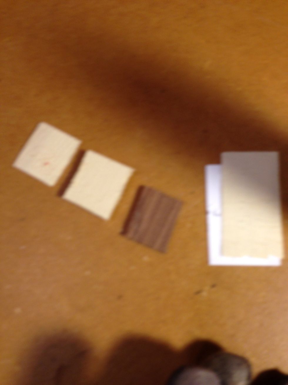 Cut out wood in thin blanks 2" squares thin as possible.   Try to get different colors of wood.