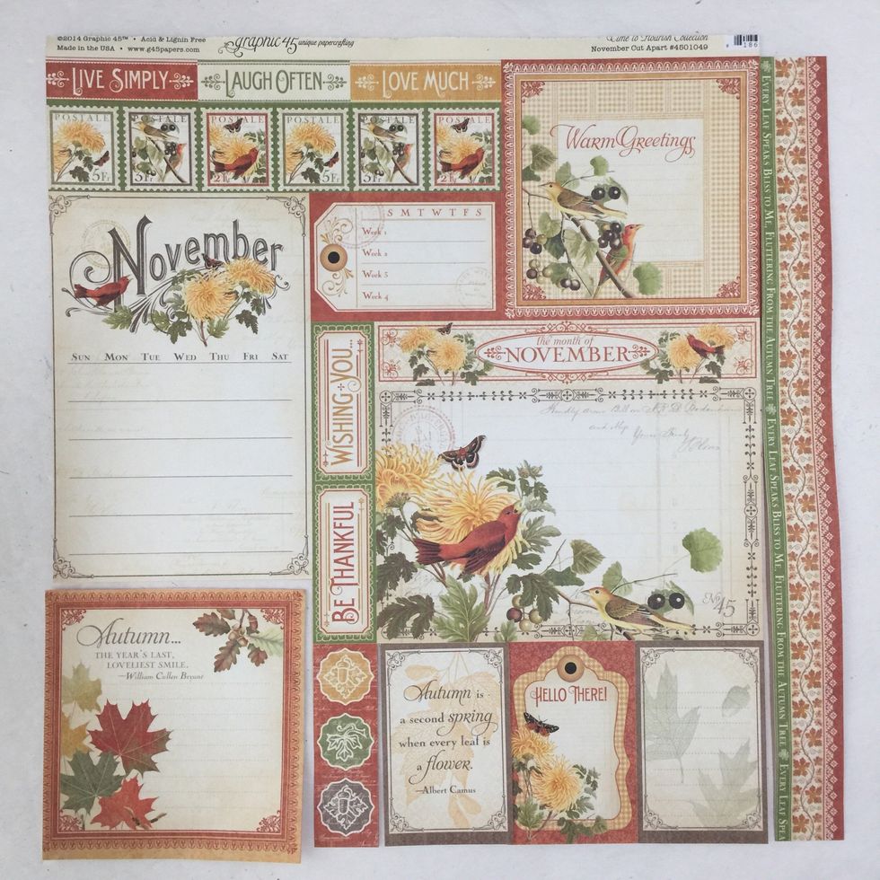 Cut out your favorite images from the Graphic 45 Time to Flourish November Cut A Part sheet. Ink paper edges, if desired.