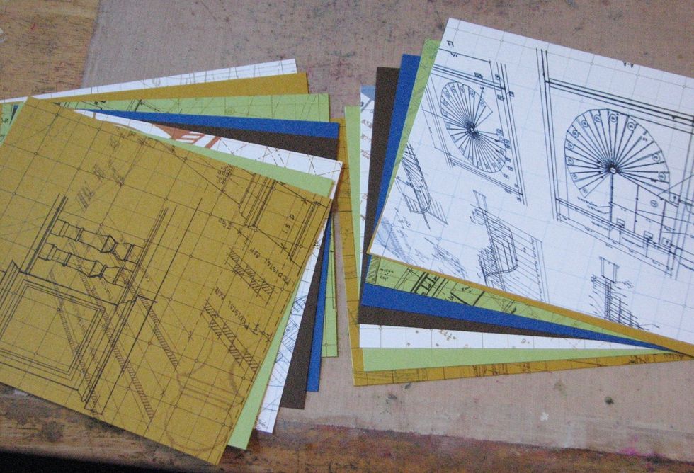 Cut pages for the album. Since the example is an 8" x 6.5" gate fold album I cut two sets of 7" x 6" pages. If you are making a single spine/cover album, cut one set of pages.