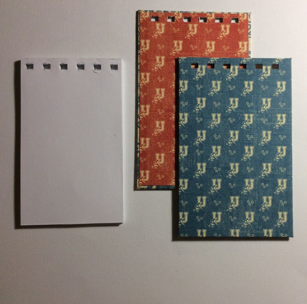 Cut pages for the score pad at 3 x 5 inches and make holes for binding using bind it all machine. Make hole in covers as well .