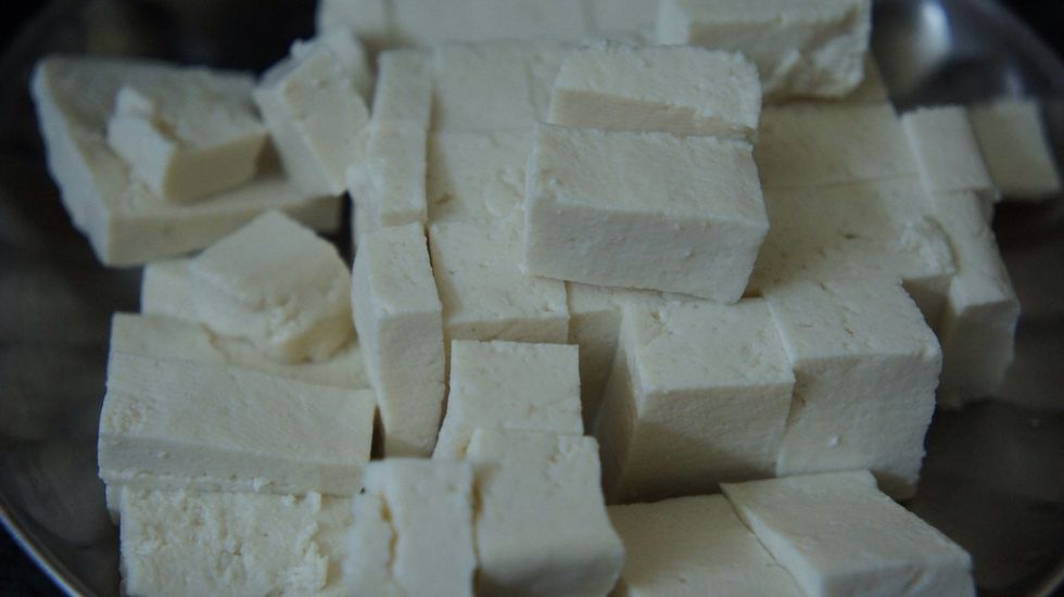 Cut paneer into cubes...