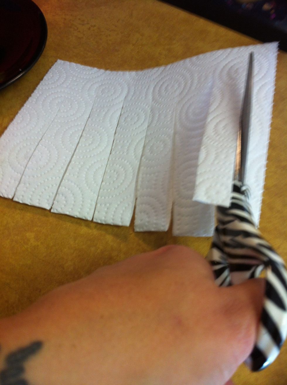 Cut paper towel strips and separate to make  several 1-ply strips