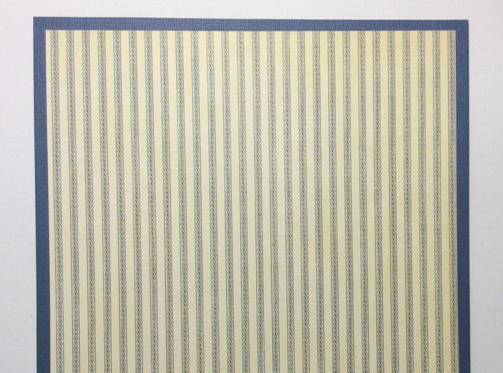 Cut pattern paper at 7 3/4 x 7 3/4 square ( 12 x 12 inch sheet used ). Adhere centrally to the card stock covered chip board.