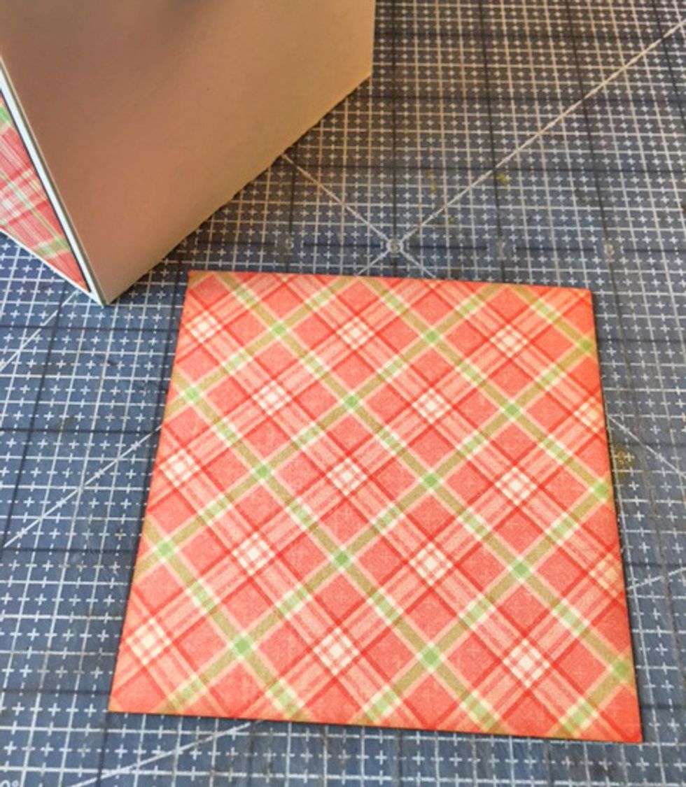 Cut patterned paper for outside slightly smaller than outside surfaces.