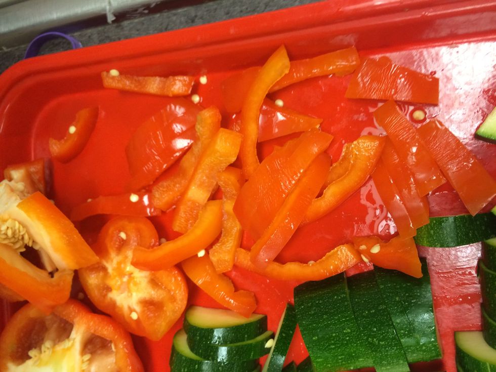 Cut pepper into long, thin slices
