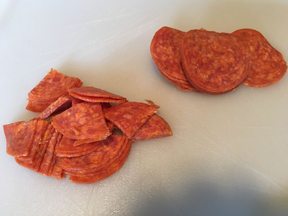 Cut pepperoni into smaller pieces. I cut mine into fourths.