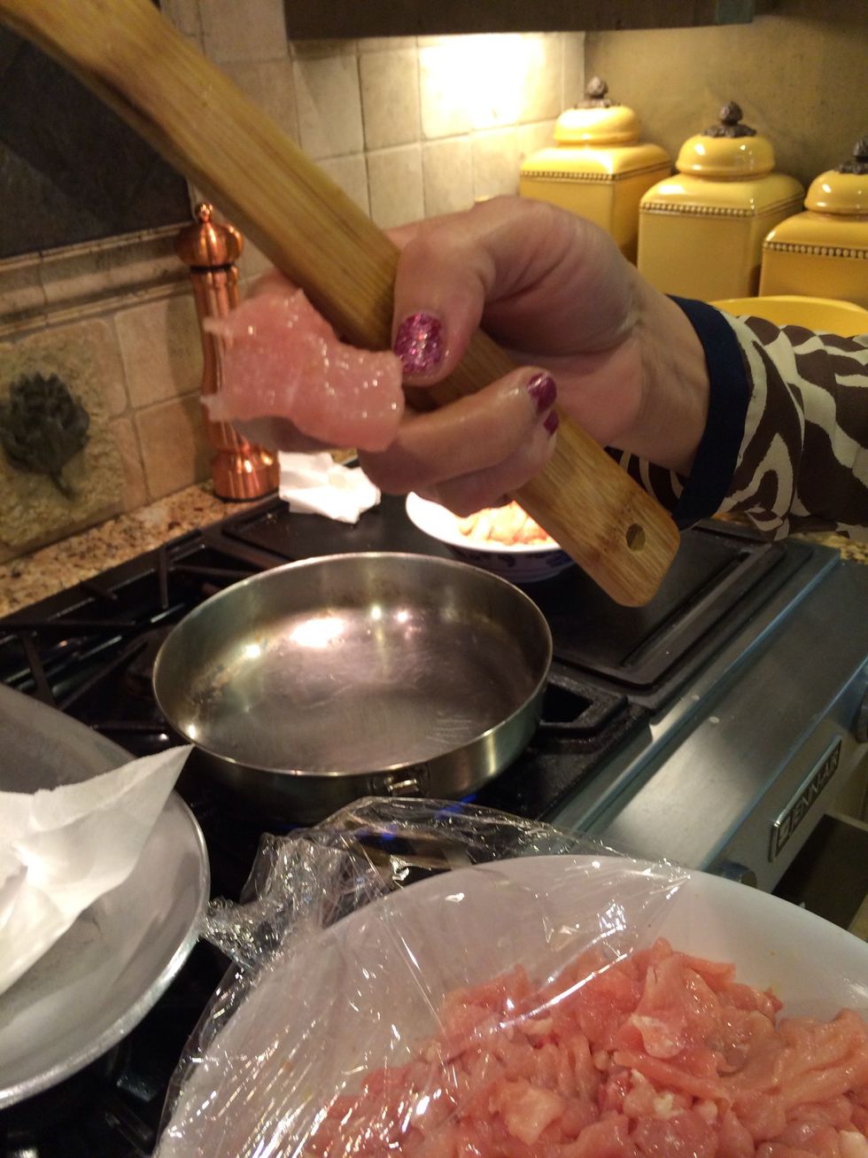 Cut pork into thin slices.