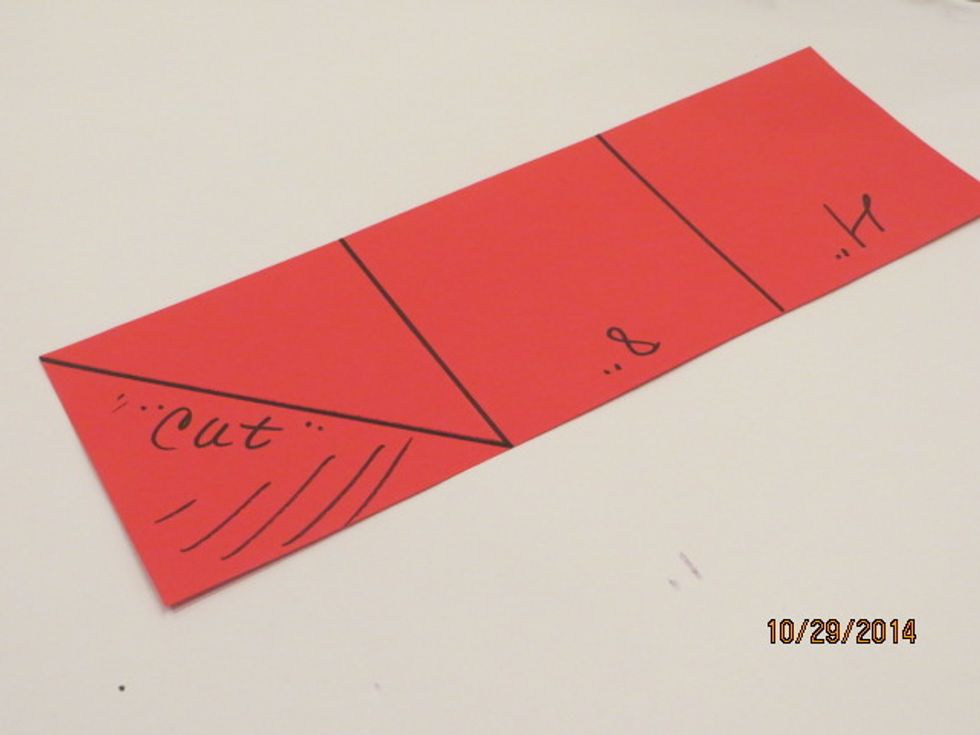 Cut right end square to make triangle.