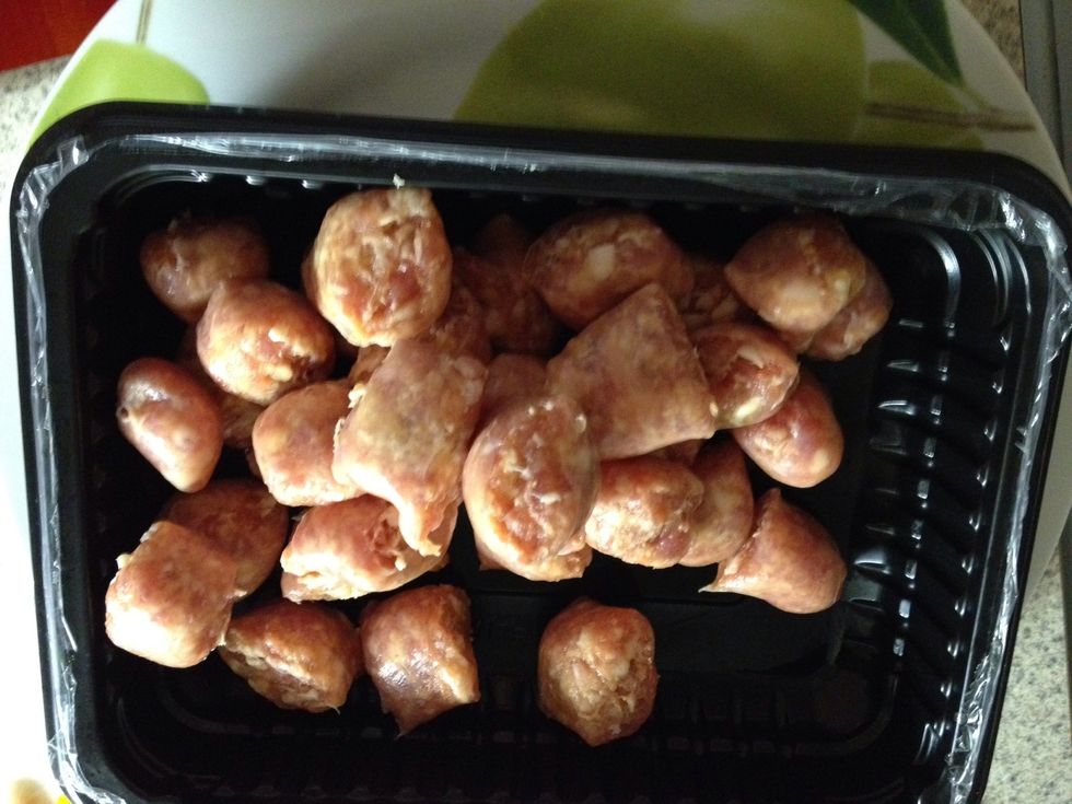Cut saucage into bits