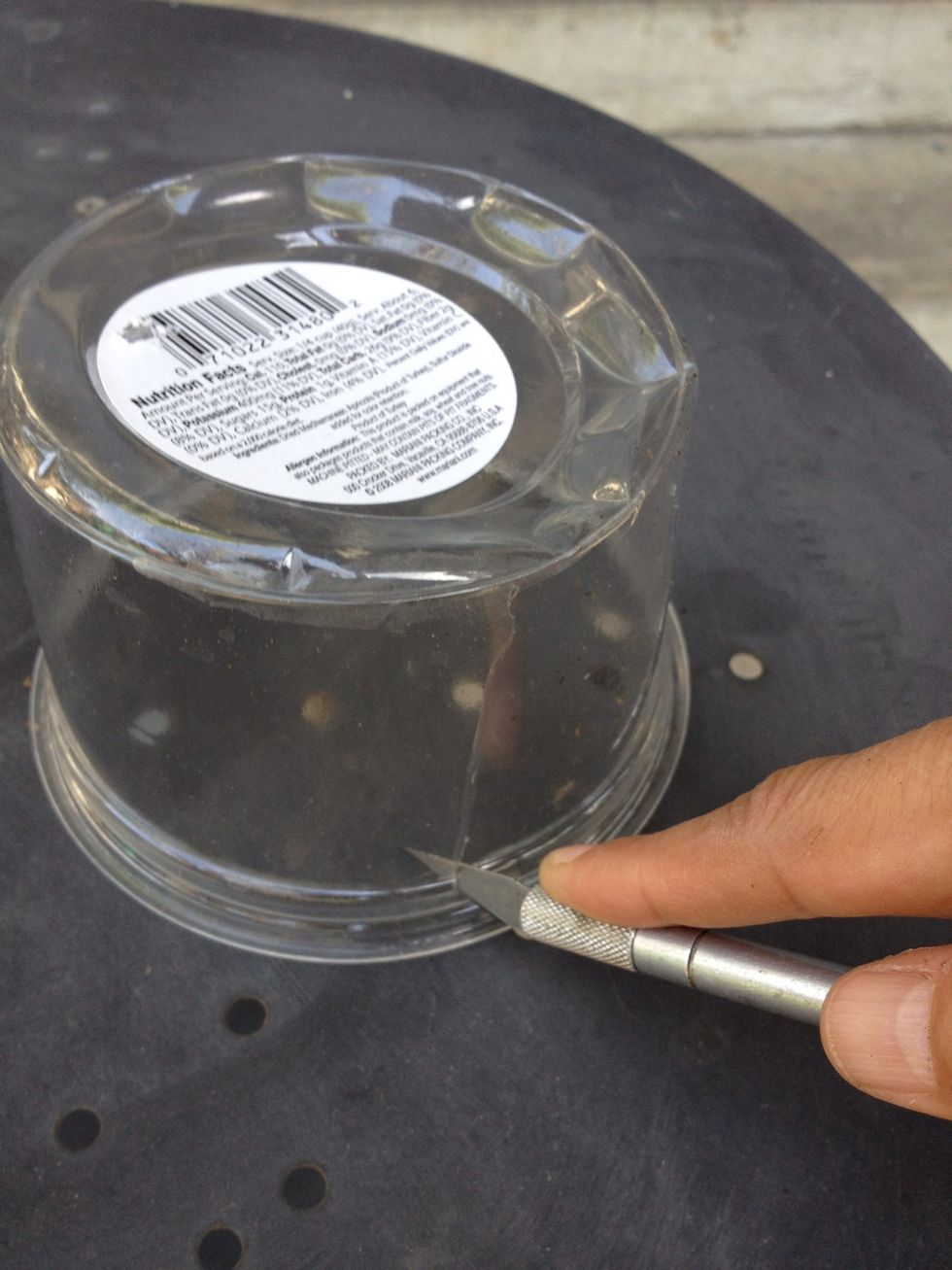 Cut slits into the sides and bottom of your plastic deli container. You can also drill several 1/4 inch holes all around it if you find that easier to do.