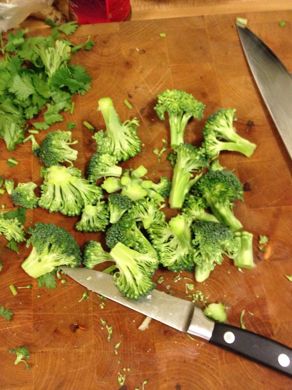 Cut some broccoli florets. About a cup and a half. You could use any veggies you have around here. Bell peppers, squash, carrots or parsnip, potatoes etc.