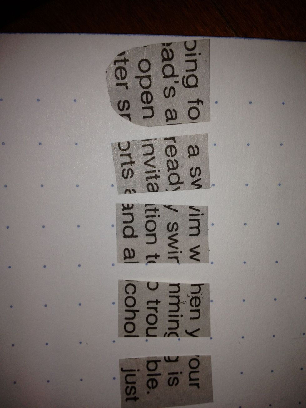 Cut some newspaper about the size of your nails. Use single words you find like "love", or black and white pictures of let's say a rose. Get creative:)