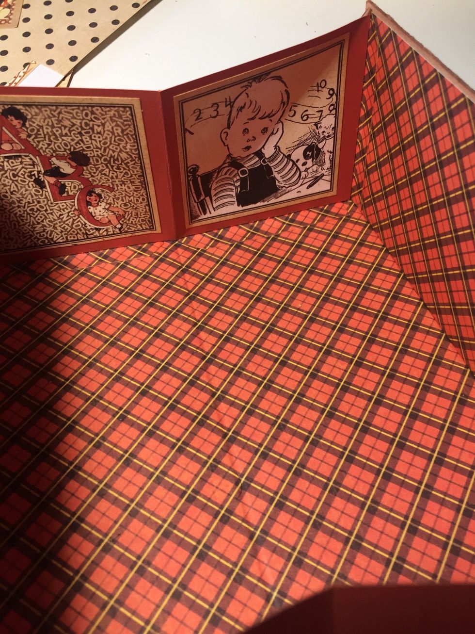 Cut some pieces of decorative ABC paper to cover the inside