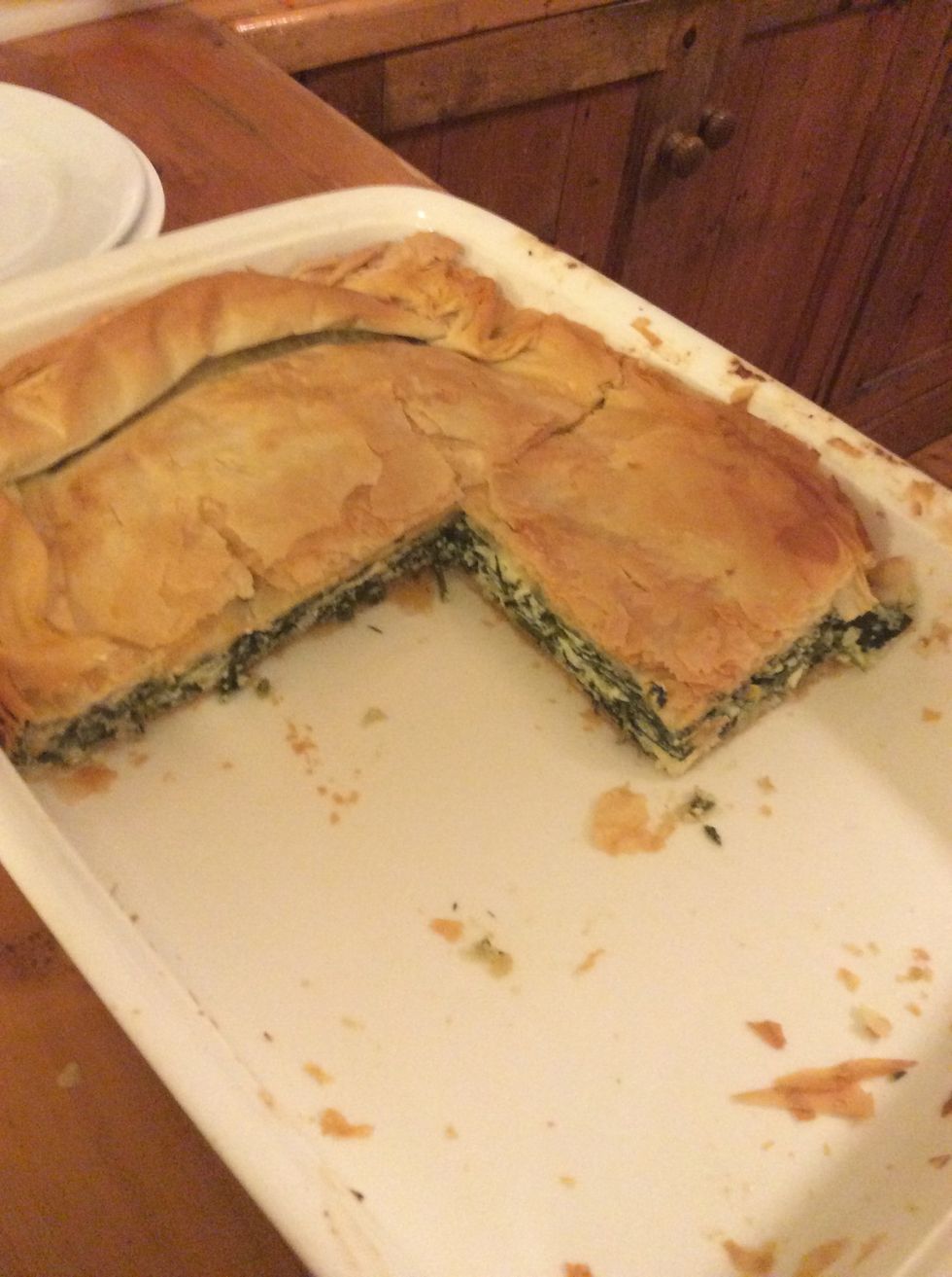 Cut spanakopita into pieces of your desired amount.