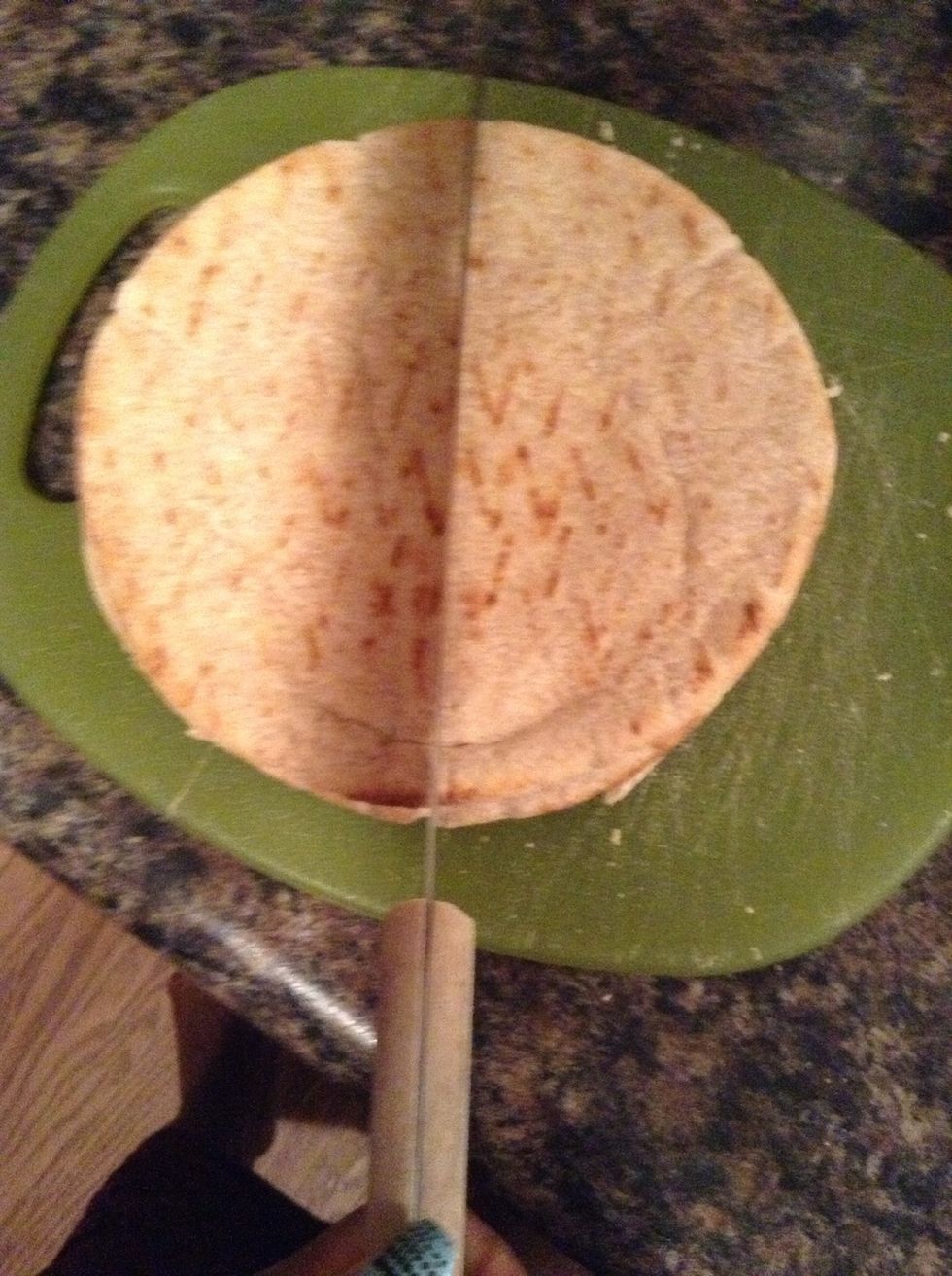 Cut stacked pittas in half. I stack only 3 high