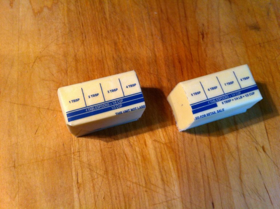 Cut stick of butter in half. Use one of the halves to melt in pan(s).