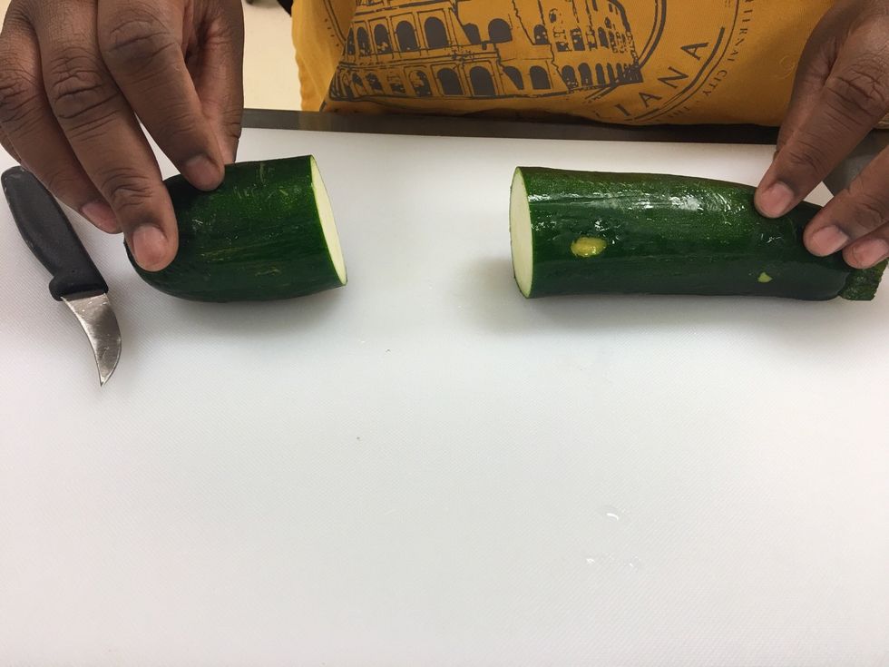 Cut straight down, and you should end up with 2 pieces like this.