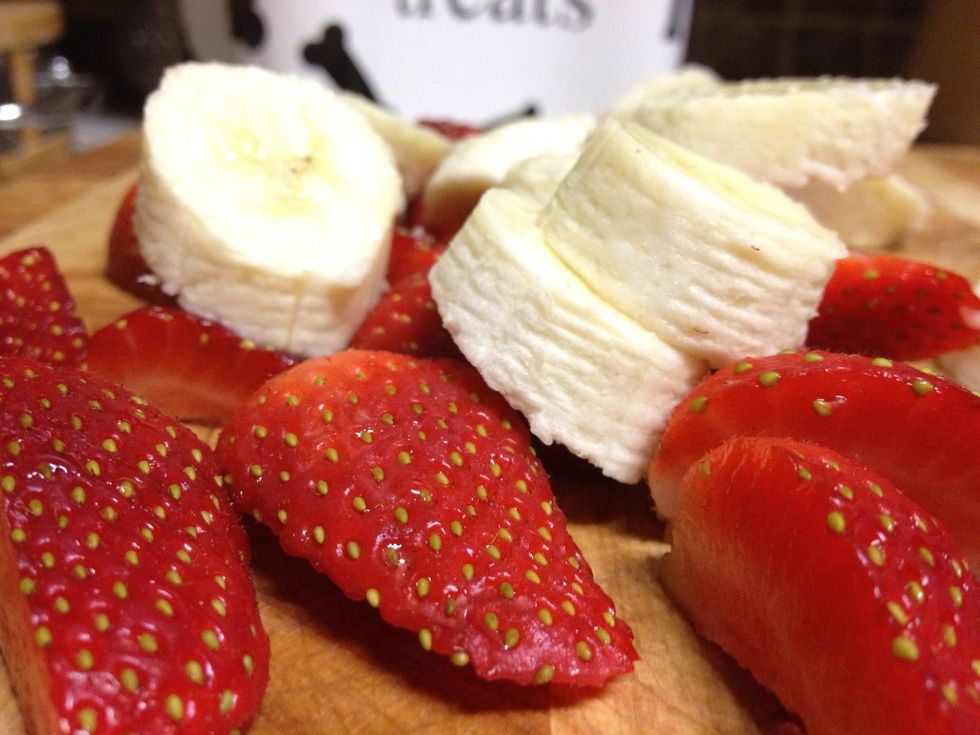 Cut strawberries and bananas