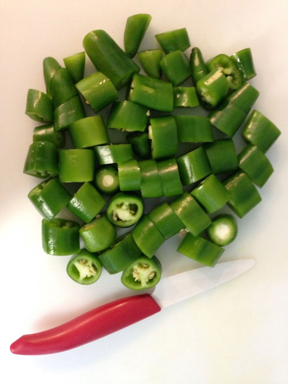 Cut the 6 chillis as above...without seeding them. Most of the heat is in the seeds.