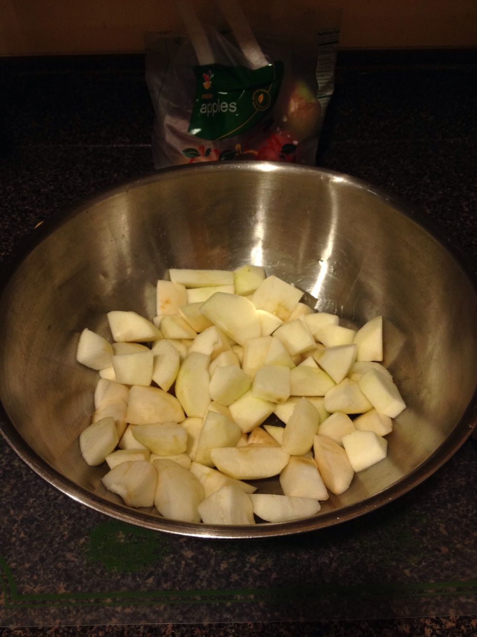 Cut the apples into smaller chunks, and place into a large bowl.