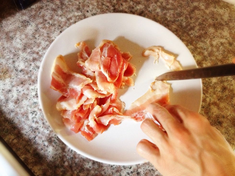 Cut the bacon into little 1/2-inch pieces.