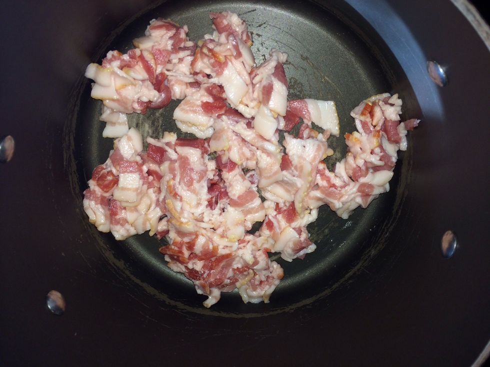 Cut the bacon into little chunks and get into a big old pot on medium high heat.
