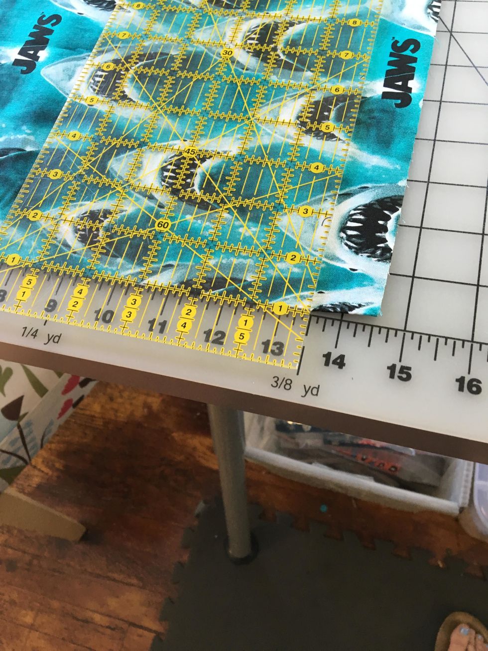 Cut the band fabric for the pillowcase, 13 1/2 inches or 3/8 of a yard