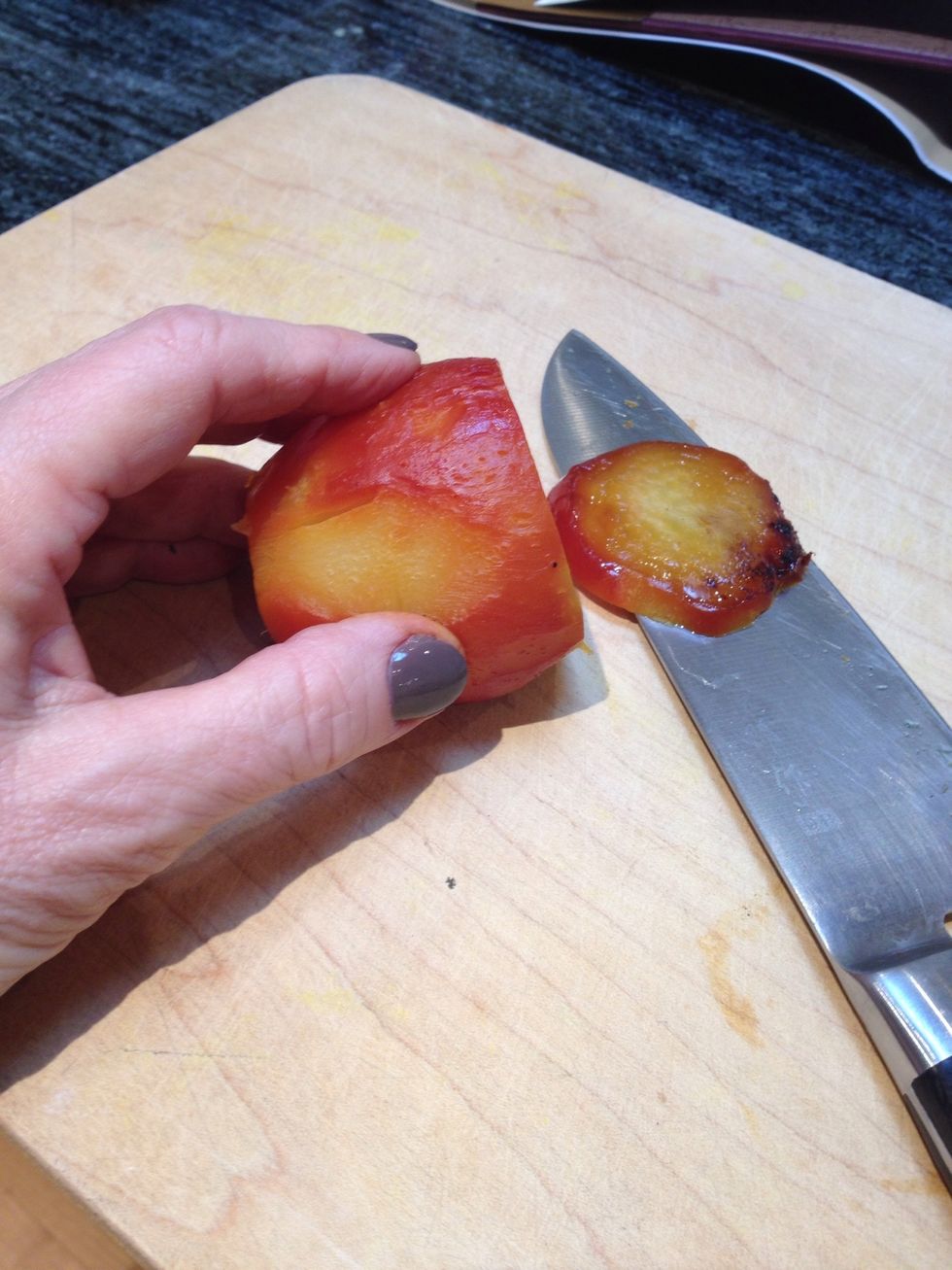 Cut the beets into 1/4 inch thick slices.